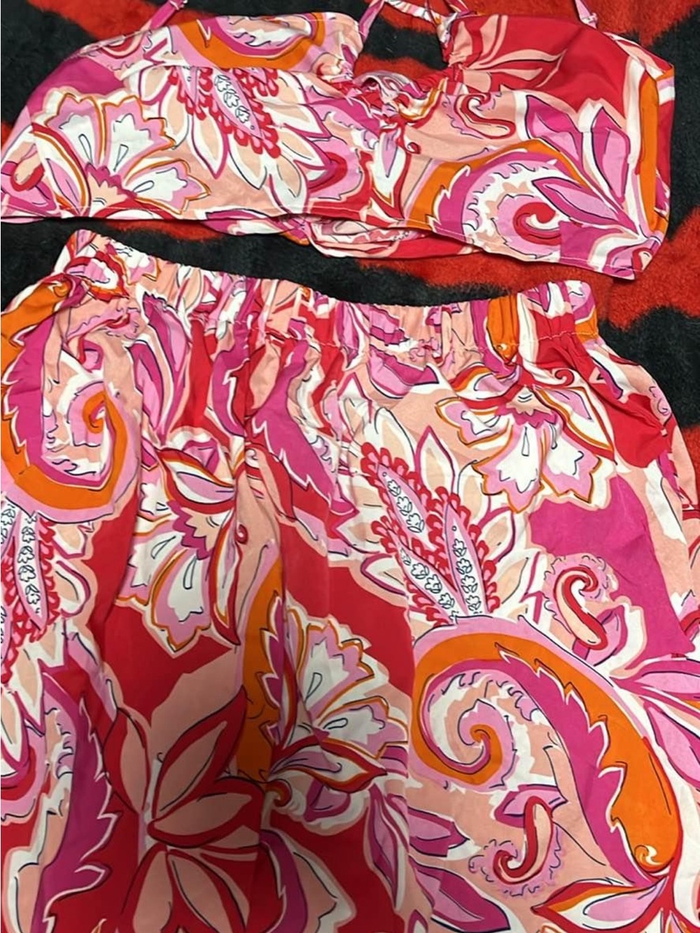 SHEIN Pink & Orange Paisley Print top and skirt